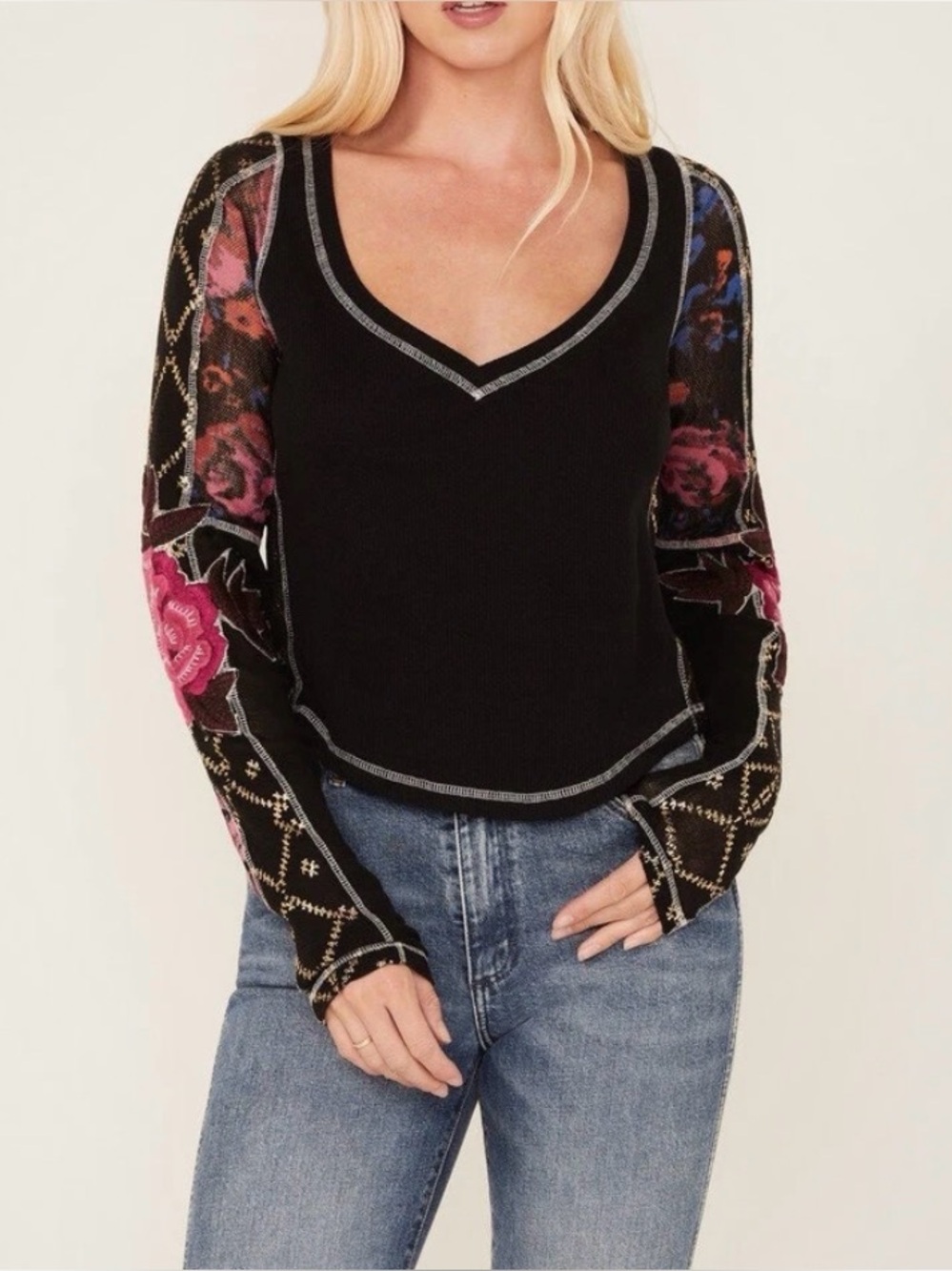 Free People Amara V-Neck Thermal Top XS